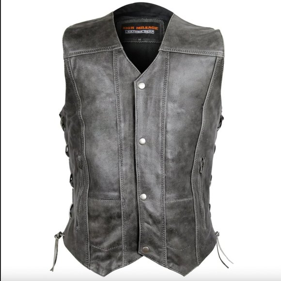 Distressed Grey Ten Pocket Cowhide Leather Vest - Picture 1 of 5